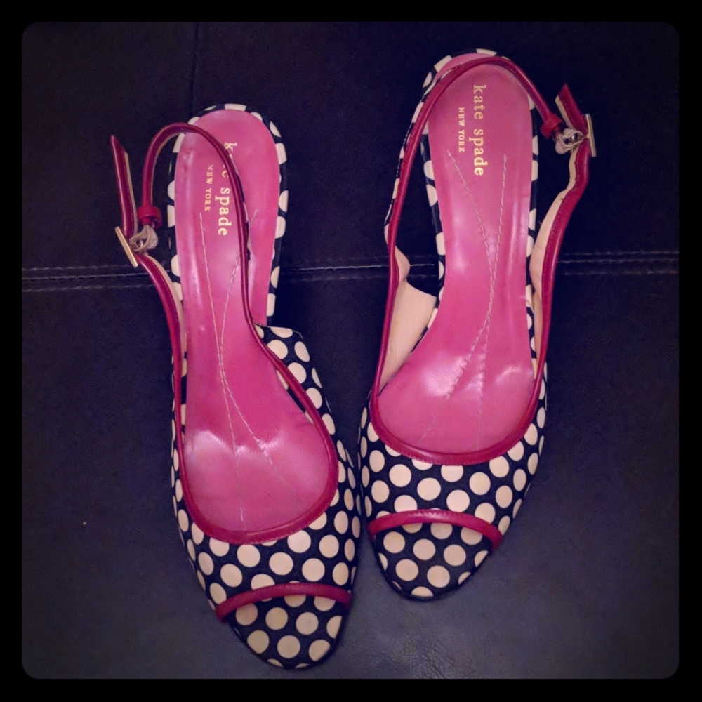 Kate Spade Polka Dot Slingback Kitten Heels 9.5